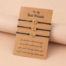 3pcs Đơn giản Retro Hợp kim mặt trời & Thiết kế Mặt trăng & Ngôi sao Nam Tình bạn Vòng tay Với Message Thẻ - Vàng - Xem 1
