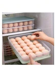 1pc Food Fridge Storage Container With 24 Grids Egg Tray, Kitchen Plastic Transparent Egg Box - Green - View 4