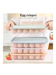 1pc Food Fridge Storage Container With 24 Grids Egg Tray, Kitchen Plastic Transparent Egg Box - Green - View 1