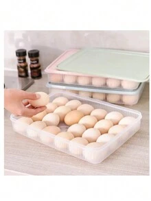 1pc Food Fridge Storage Container With 24 Grids Egg Tray, Kitchen Plastic Transparent Egg Box - Green - View 2