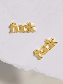Tsnamer 1 par de pendientes de botón con letras, decoración diaria para mujeres - Amarillo Oro - Ver 5