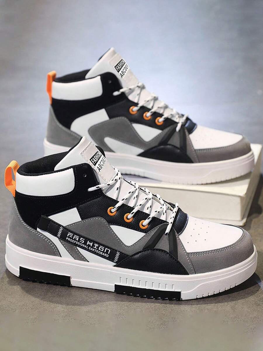 新款秋冬高筒韓式時尚休閒運動鞋,舒適透氣,適用於日常穿著、運動,男士酷炫風格 - 黑色 - 查看 1