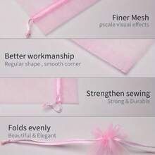 50 piezas de bolsas de organza con cordón para joyas, caramelos, bodas, fiestas - Rosa - Ver 4