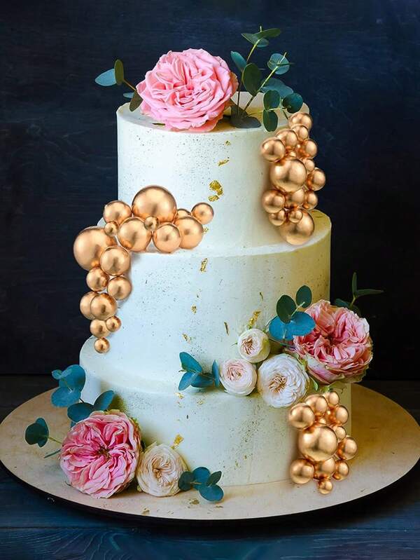 20pcs Gold Ball Cake Decorations, Birthday Party Dessert Table Decor