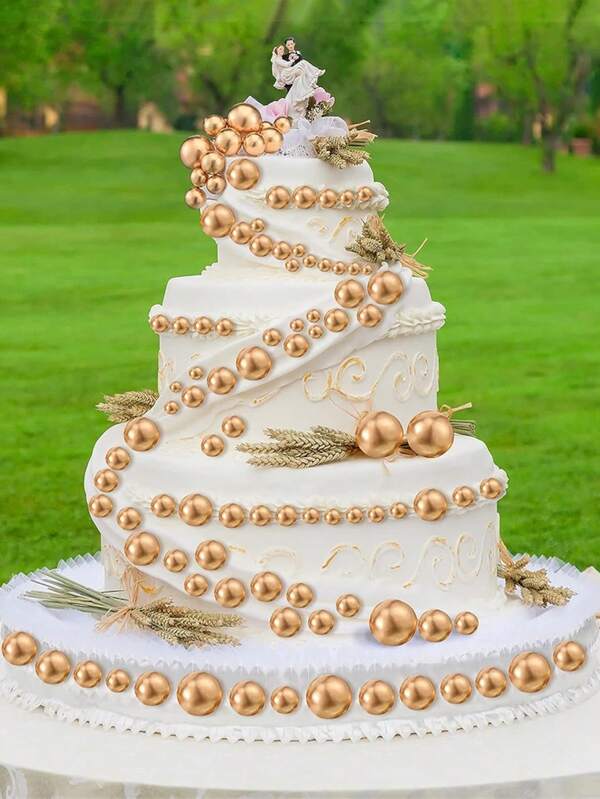 20pcs Gold Ball Cake Decorations, Birthday Party Dessert Table Decor