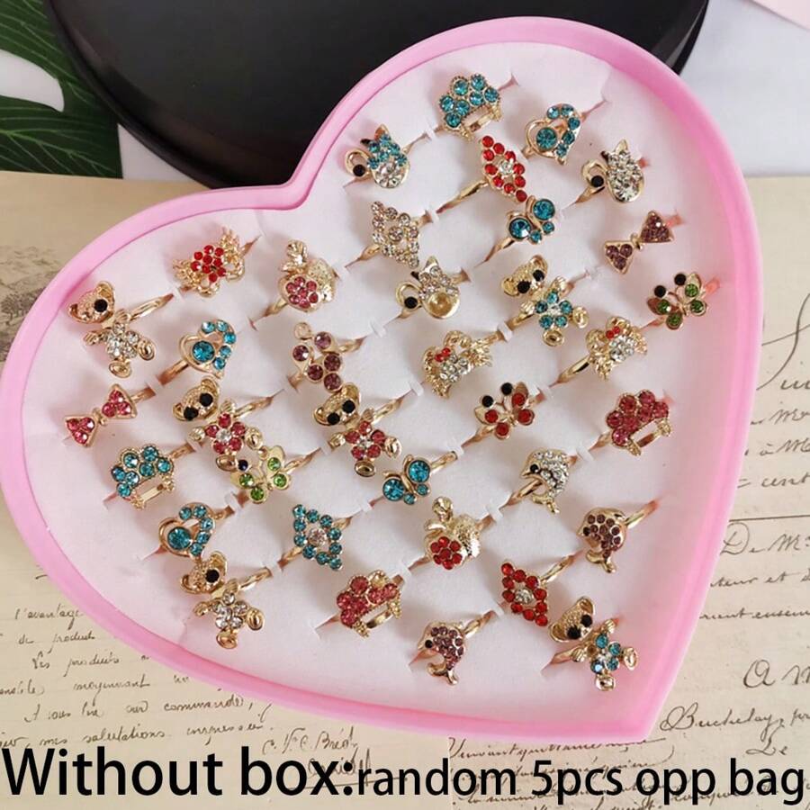 5pcs/pack Adjustable Rings For Kids, Girls' Finger Ring, Bracelet, No Box Included - Apricot - View 1