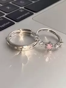 2 piezas de anillos de pareja minimalistas y dulces con pentagrama de cobre y circonita, apropiados para fiestas, eventos y uso diario, regalo de San Valentín, mamá, madre, Día de la Madre