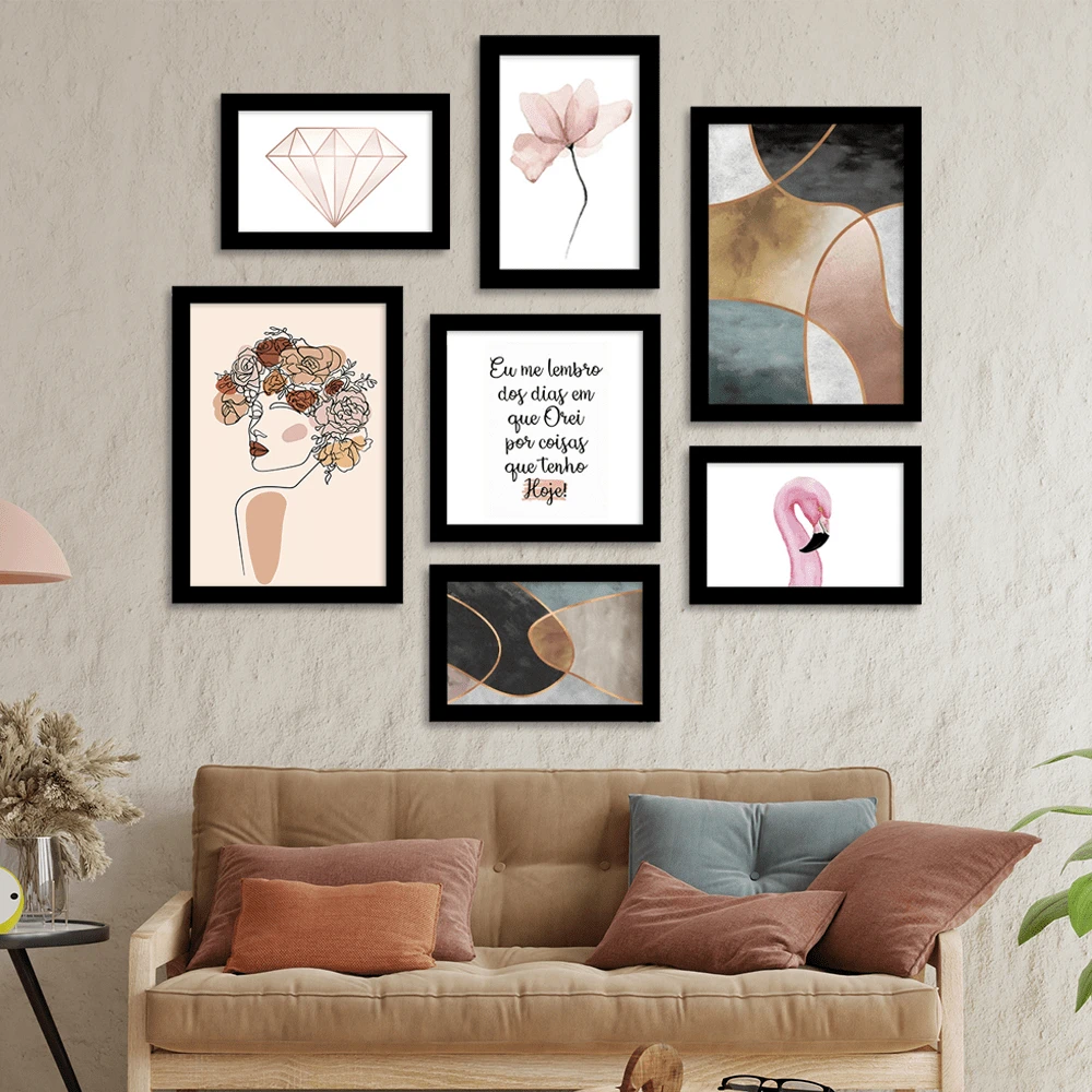 Kit 7 Quadros Decorativos Placas Eu Me Lembro Flamingo