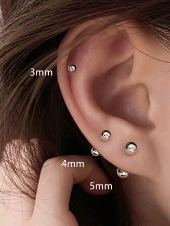 3 Pairs Stainless Steel Bean Earrings For Men, Women Simple Silver Color Ball Stud Earrings For Boys 3/4/5mm Set