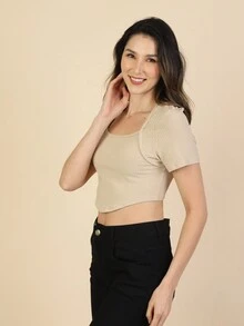Women Tops - 米色 - 查看 5