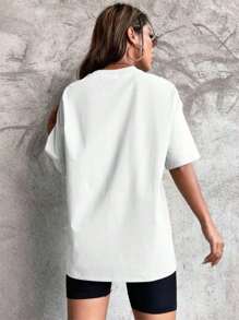 T-Shirt Biker Print Women's Fashion - trắng - Xem 2