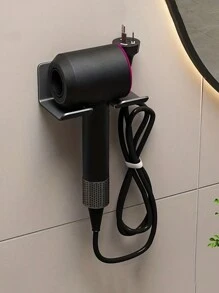 1入組電吹風架,常見吹風機支架,自黏式壁掛式收納架適用於浴室,包括膠黏劑墊 - 黑色 - 查看 1