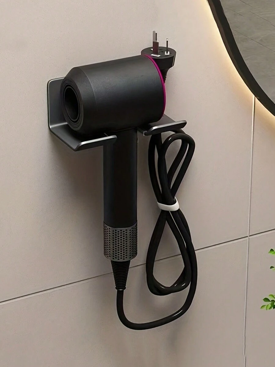 1入組電吹風架,常見吹風機支架,自黏式壁掛式收納架適用於浴室,包括膠黏劑墊 - 黑色 - 查看 1