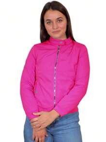 Chamarra Chaqueta Cazadora Dama Peluche Interno - Rosa Fucsia - Ver 1