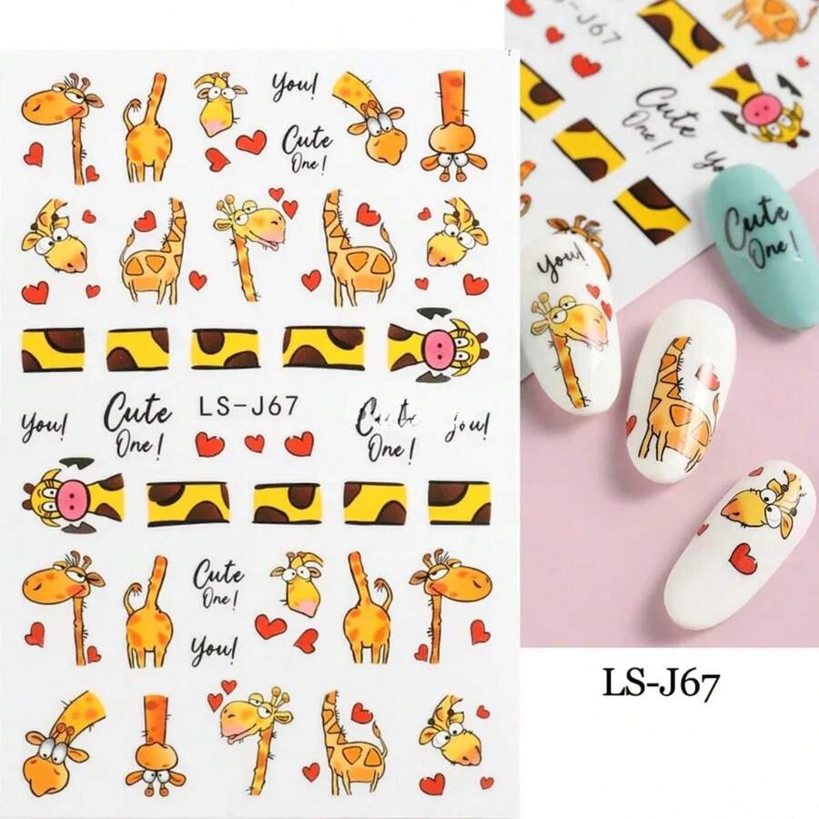 Ls-j67 New Design Cute Giraffe 3d Nail Art Sticker Decal Slider - Multicolor - View 1