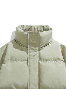 男士立领夹棉大衣，防风羽绒服 - 綠色 - 查看 3