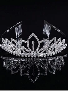 1 Pieza Diadema De Corona Nupcial De Diamantes De Imitación Para Fiesta - Plateado - Ver 1