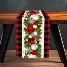 1pc, Polyester Table Runners, Merry Christmas Table Runner, Red Black Plaid Printed Table Cover, Christmas Atmospheric Table Runner, Holiday Desktop Decoration Fabric Table Runner, Home Decoration, Christmas Decor, Gift - Red - View 2