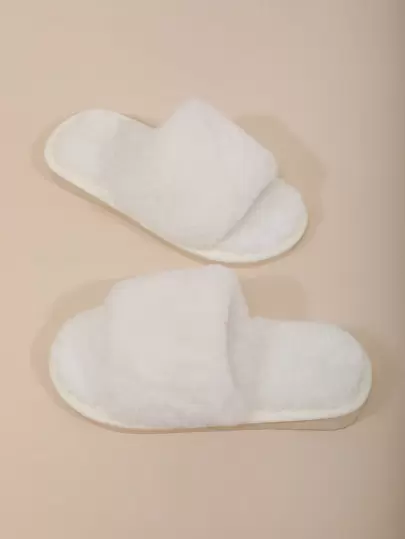 儿童时尚舒适百搭室内柔软弹力带蓬松白色拖鞋