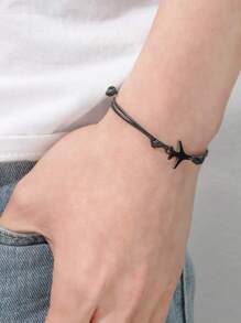 時尚流行男士飛機裝飾手鍊不銹鋼朋克嘻哈風格適合珠寶禮物和時尚外觀 - 黑色 - 查看 12