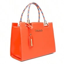 Uselabelle Original Leather Bag Colorful Braided Handles Latest Launch Women's Fashion 60%OFF + Soft Wallet + Shoulder Strap - 橘色 - 查看 3