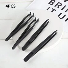 4pcs Plastic Head Bent-tip Tweezers, Suitable For Diamond Painting DIY Tools - Black - View 1