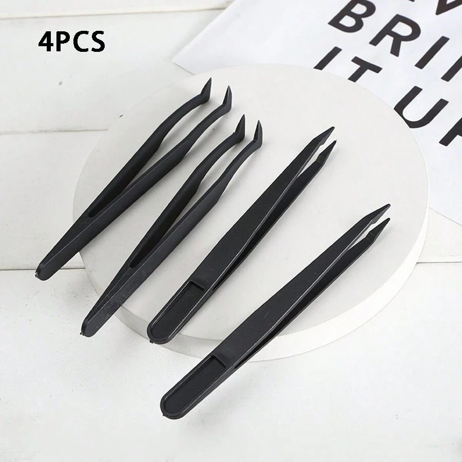 4pcs Plastic Head Bent-tip Tweezers, Suitable For Diamond Painting DIY Tools - Black - View 1