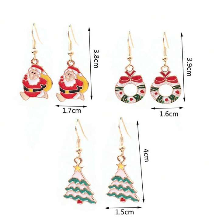 3ペア/セット クリスマステーマ ピアス、トナカイ