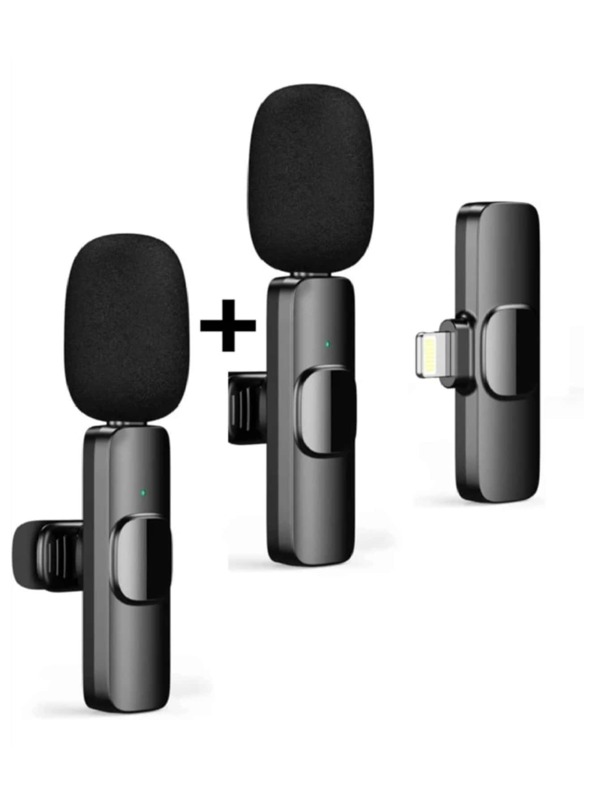 KIT 2 Microfone Profissional de Lapela Iphone Entrada Lightning 2 em 1 Sem Fio com Redução De Ruído Original Envio Imediato