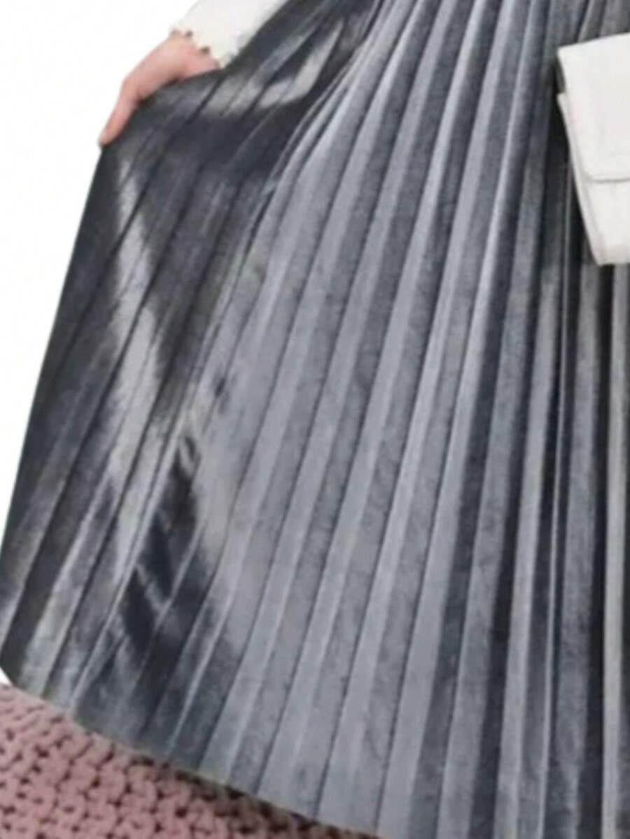 FALDA LARGA TERCIOPELO UNICOLOR - Plateado - Ver 1