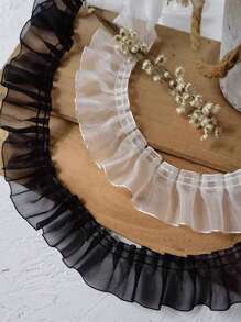 2 Yardas De Cinta De Encaje De Organza Negra/blanca Con Borde De Volantes Plisado Para Accesorios De Ropa Y Cabello, Manualidad Diy