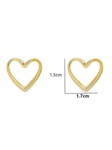 Heart Design Stud Earrings - Yellow Gold - View 6