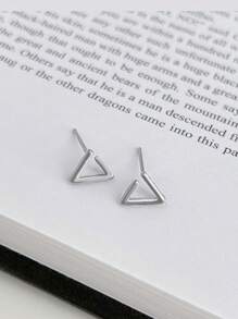 1個銀色三角形耳釘 - 銀色 - 查看 2