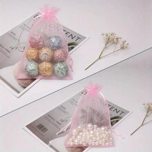 50 piezas de bolsas de organza con cordón para joyas, caramelos, bodas, fiestas - Rosa - Ver 2