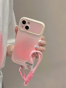 渐变桃粉色挂绳手链手机壳适用于 iPhone 15 14 12 13 11 Pro Max XR 女孩可爱软盖镜头保护壳 - 漸層粉紅色 - 查看 3