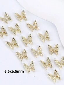 FULL BEAUTY 20 件金色金属闪亮蝴蝶美甲装饰 3D 合金珠宝水钻蝴蝶指甲饰 DIY 配件美甲宝石美甲用品指甲 - 金色 - 查看 2