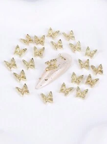 FULL BEAUTY 20 件金色金属闪亮蝴蝶美甲装饰 3D 合金珠宝水钻蝴蝶指甲饰 DIY 配件美甲宝石美甲用品指甲 - 金色 - 查看 5