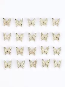 FULL BEAUTY 20 件金色金属闪亮蝴蝶美甲装饰 3D 合金珠宝水钻蝴蝶指甲饰 DIY 配件美甲宝石美甲用品指甲 - 金色 - 查看 4