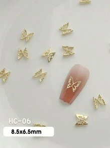 FULL BEAUTY 20 件金色金属闪亮蝴蝶美甲装饰 3D 合金珠宝水钻蝴蝶指甲饰 DIY 配件美甲宝石美甲用品指甲 - 金色 - 查看 6