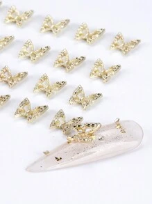 FULL BEAUTY 20 件金色金属闪亮蝴蝶美甲装饰 3D 合金珠宝水钻蝴蝶指甲饰 DIY 配件美甲宝石美甲用品指甲 - 金色 - 查看 3