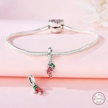 1入全新節慶用925純銀浪漫聖誕老人&心形&聖誕帽串珠吊飾,適用於diy項鍊,手鍊,吊飾裝飾,聖誕禮物