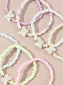 Set de 7 piezas de pulseras con cuentas de corazón, estrella y mariposa de colores para niñas, decoración diaria