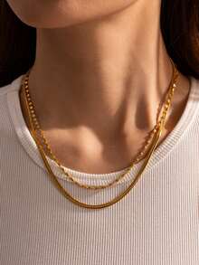 1條極簡時尚層疊項鍊扁蛇骨鏈扭曲蛇骨鏈,適合女性日常穿搭堆疊