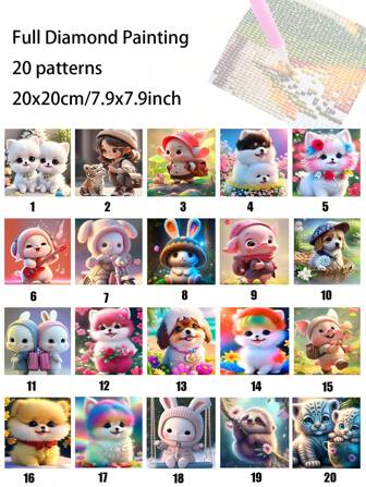 Diy手工鑲嵌鑽石畫卡通動物全圓鑽裝飾畫套件1套20x20cm/7.9x7.9英寸