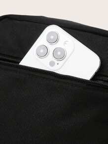 前拉鍊純色方形腰包，可調節肩帶腰包適用於男女，跨藍色腰包，運動跑步騎自行車用，小型健身背包信使包，帆布肩背旅行袋，適用於戶外 - 黑色 - 查看 3