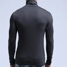 1pc Men's Modal Long Sleeve Fitted Thermal Top With Half High Neck For Fall, Breathable,Warming - Grey - View 2
