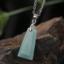 1入組/10色/天然寶石水晶梯形吊墜銀鍊項鍊,假期t恤穿搭適用,男女款