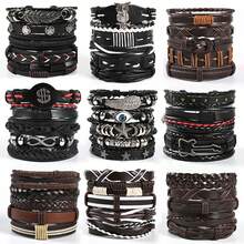 5pcs/set Men's Punk Style Leather Bracelet Set - Black - View 1