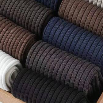 Herrstrumpor till mitten av vaden och mångsidiga enkla affärsstrumpor för fyra säsonger, svettavvisande och andningsbara, 6 par slumpmässigt levererade, höst