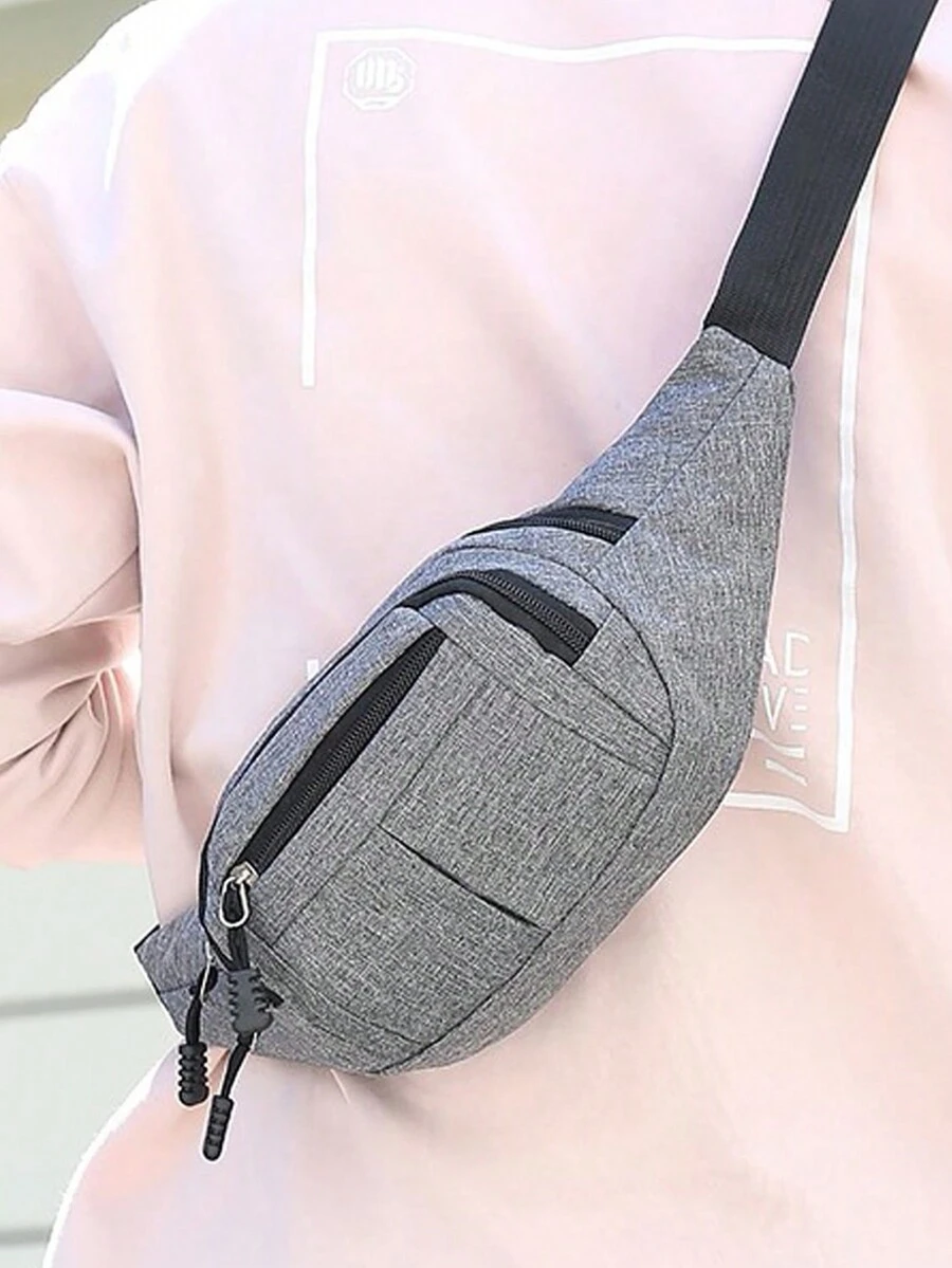 時尚男女腰包休閒臀包錢包大手機腰帶袋帆布戶外旅行電話包香蕉臀包胸包,送給父親的禮物 - 灰色 - 查看 1